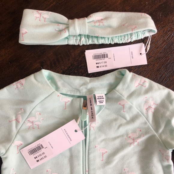 Flamingo Print Zip Up Top and Headband NWT Size 6-12 Mo - Picture 2 of 4